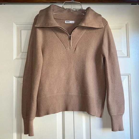 Sonoma Cozy Quarter Zip Crop length oversized sweater women’s size Small - Picture 2 of 11